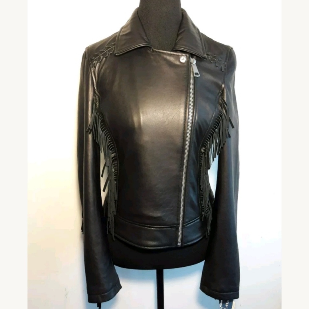 🌟SOLD🌟Amaryllis Black Leather Fringe Jacket - Picture 2 of 7